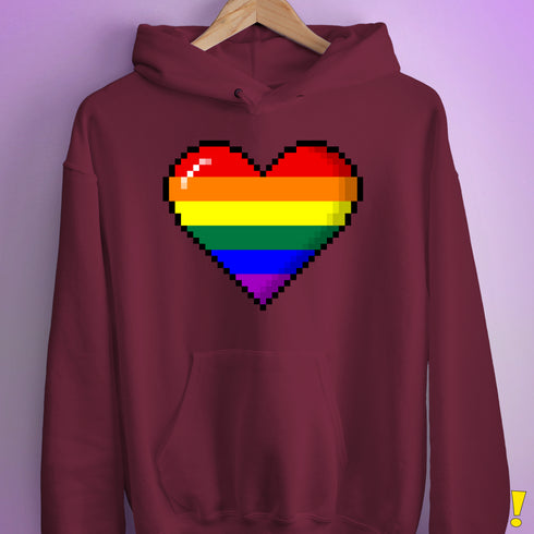 LGBTQ Pride Pixel Heart Hoodie - Maroon